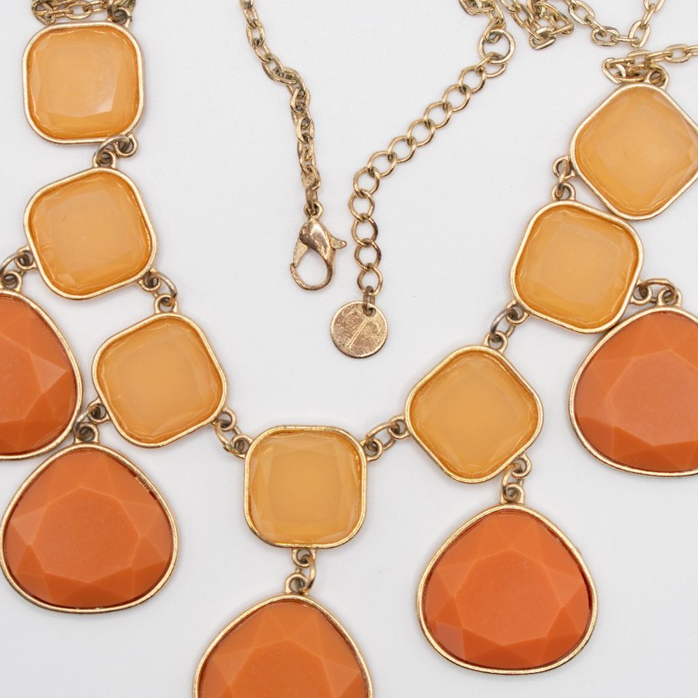 Talbot's- Orange and Gold Tone Dangle Teardrop Necklace